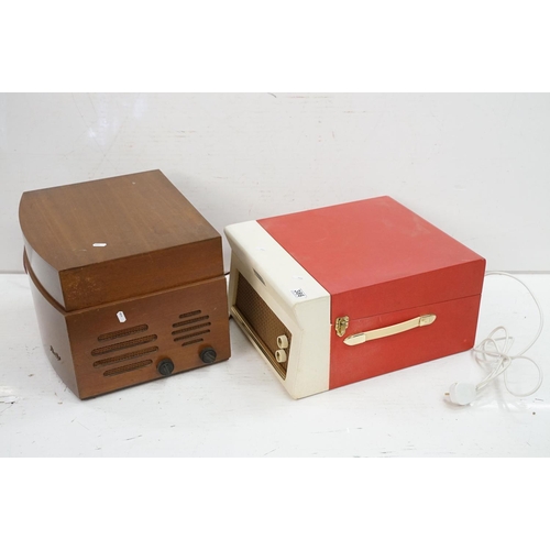 386 - A mid 20th century Dansette red table top record player together with a Pye black box wooden cased e... 