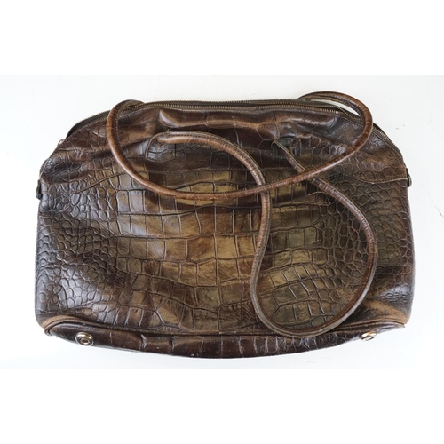 396 - Mulberry dark leather crocodile effect shoulder bag, with Mulberry storage bag, 31m high x 47cm wide