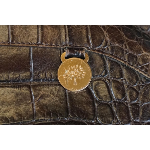 396 - Mulberry dark leather crocodile effect shoulder bag, with Mulberry storage bag, 31m high x 47cm wide