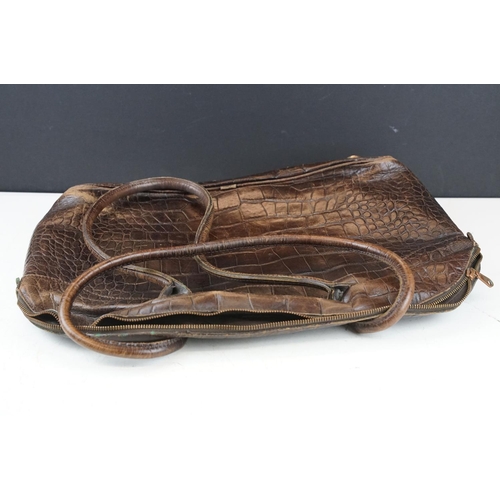 396 - Mulberry dark leather crocodile effect shoulder bag, with Mulberry storage bag, 31m high x 47cm wide