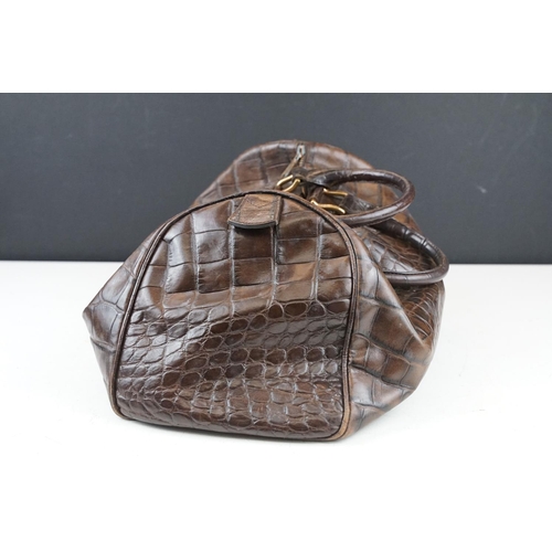 397 - Mulberry dark brown leather crocodile effect handbag, with Mulberry storage bag, 20cm high x 35cm wi... 