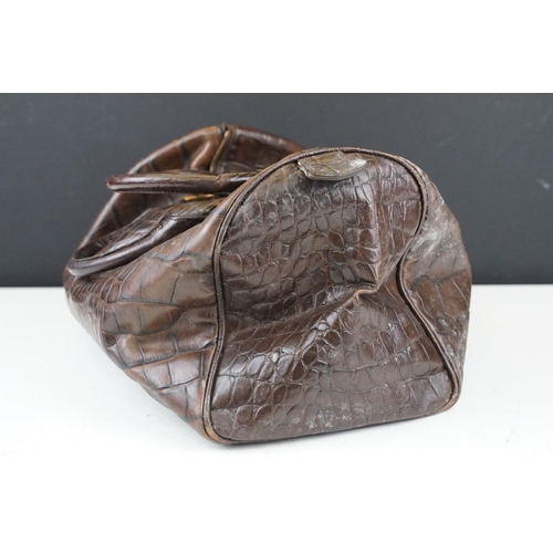 397 - Mulberry dark brown leather crocodile effect handbag, with Mulberry storage bag, 20cm high x 35cm wi... 