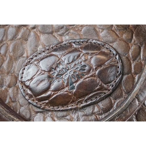 397 - Mulberry dark brown leather crocodile effect handbag, with Mulberry storage bag, 20cm high x 35cm wi... 