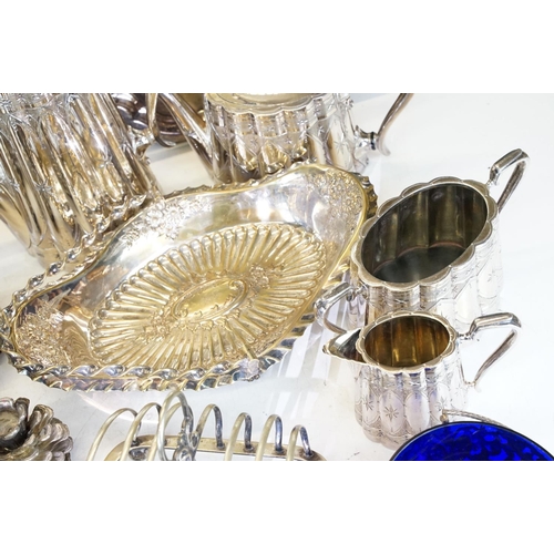 411 - Collection of metalware, to include: Walker & Hall silver plated coffee pot, a hallmarked silver but... 