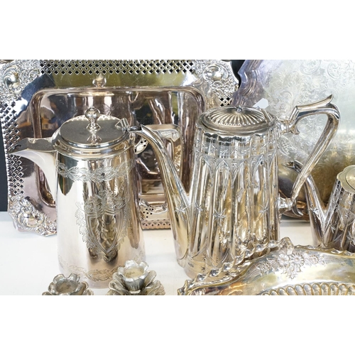 411 - Collection of metalware, to include: Walker & Hall silver plated coffee pot, a hallmarked silver but... 