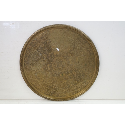 413 - Large copper shallow pan, with two brass handles, 12cm high (excluding handles), 41cm diameter (excl... 