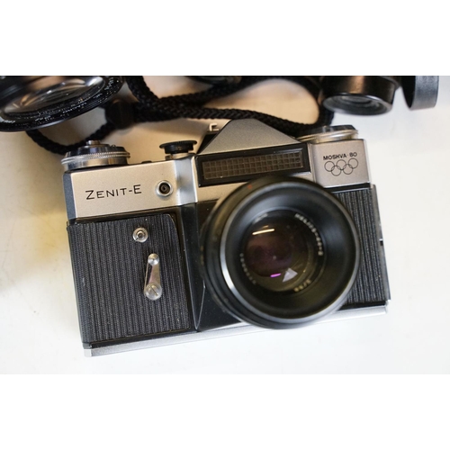 388A - A collection of mixed photographic equipment to include Zenit and Chinon 35mm SLR cameras together w... 