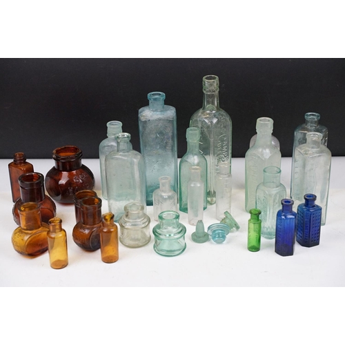 113 - Collection of vintage glass bottles to include Camp Coffee, Tonic, 'Not to be taken' blue glass 'poi... 