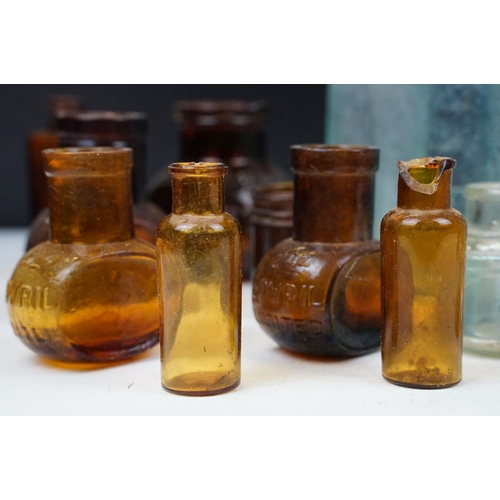 113 - Collection of vintage glass bottles to include Camp Coffee, Tonic, 'Not to be taken' blue glass 'poi... 