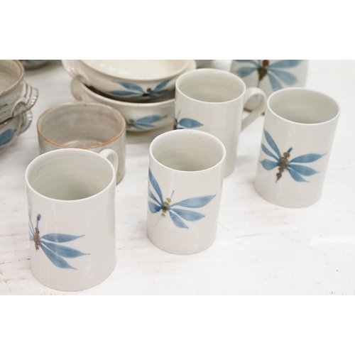 117 - Alan Pett Harefield pottery tea ware, dinnerware & ceramics with blue butterfly or leaf decoration, ... 