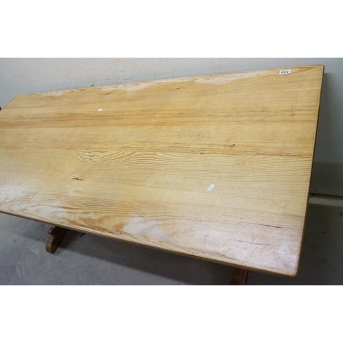 550 - 20th century pine refectory table, with stretchered frame support, 72.5cm high x 182.5cm wide x 80cm... 