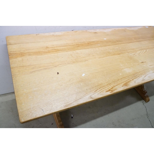 550 - 20th century pine refectory table, with stretchered frame support, 72.5cm high x 182.5cm wide x 80cm... 