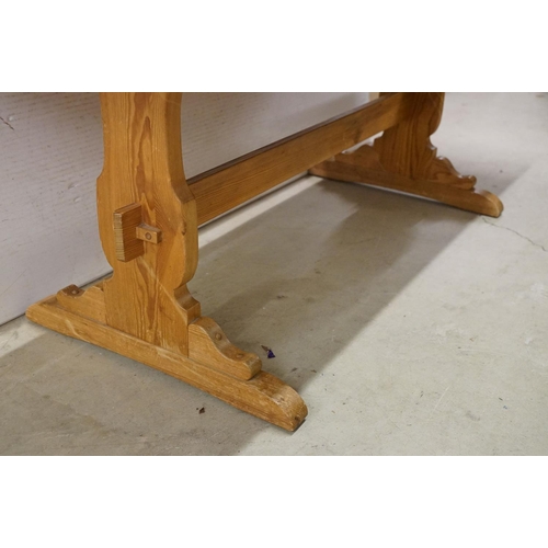 550 - 20th century pine refectory table, with stretchered frame support, 72.5cm high x 182.5cm wide x 80cm... 