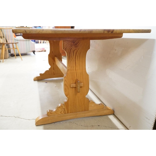 550 - 20th century pine refectory table, with stretchered frame support, 72.5cm high x 182.5cm wide x 80cm... 