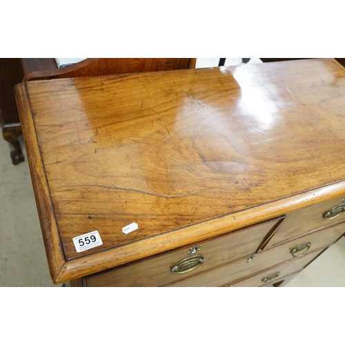 559 - 19th century mahogany chest of two short and two long drawers on bracket feet, 89cm high x 93cm wide... 