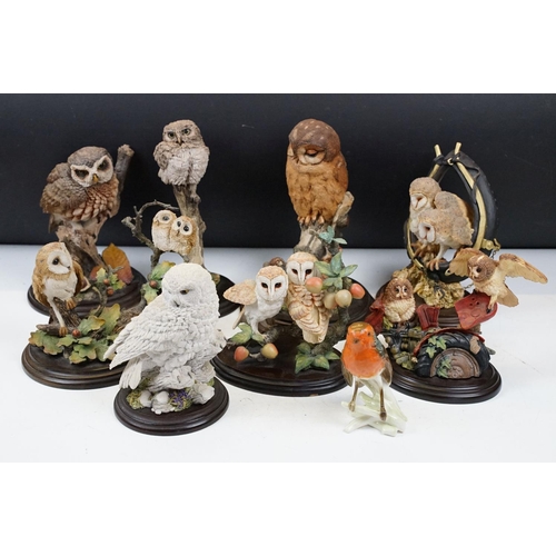 82 - Nine Country Artists Owl models to include 01296 Pair of Tawny Owls with Derelict Tractor, CA 358 Ba... 