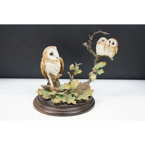 82 - Nine Country Artists Owl models to include 01296 Pair of Tawny Owls with Derelict Tractor, CA 358 Ba... 