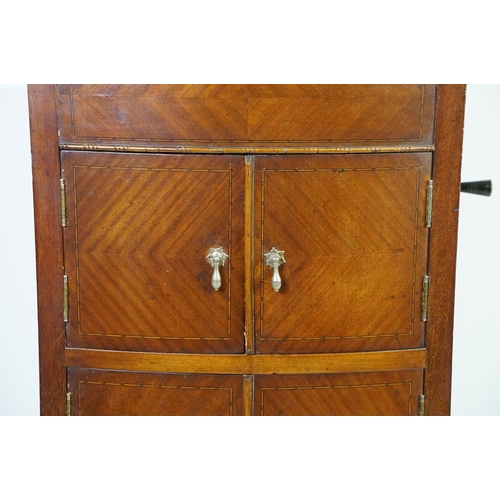 578 - Paragon, London, mahogany gramophone cabinet with parquetry inlay, with three shelves inside lower d... 