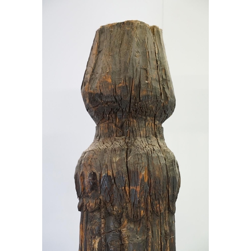 591 - Carved wooden post of large proportions, possibly North Indian, 200cm high x 16cm deep x 17cm wide