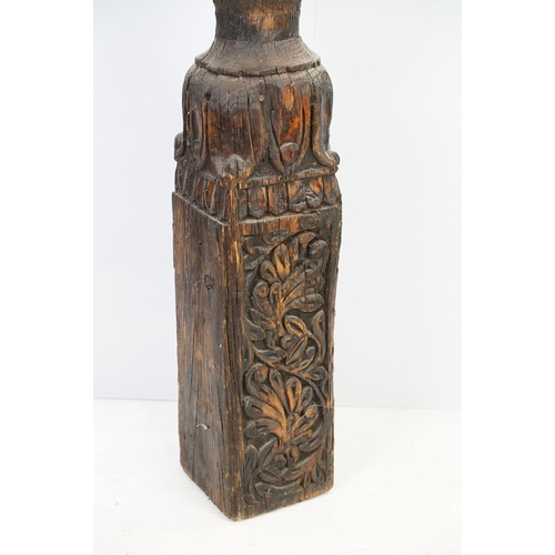 591 - Carved wooden post of large proportions, possibly North Indian, 200cm high x 16cm deep x 17cm wide