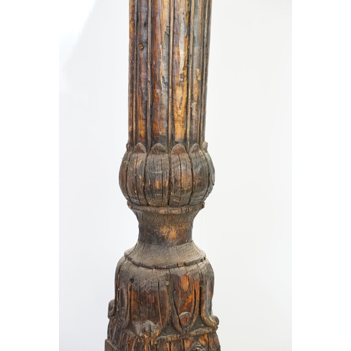 591 - Carved wooden post of large proportions, possibly North Indian, 200cm high x 16cm deep x 17cm wide