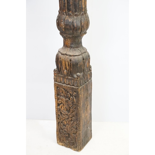 591 - Carved wooden post of large proportions, possibly North Indian, 200cm high x 16cm deep x 17cm wide