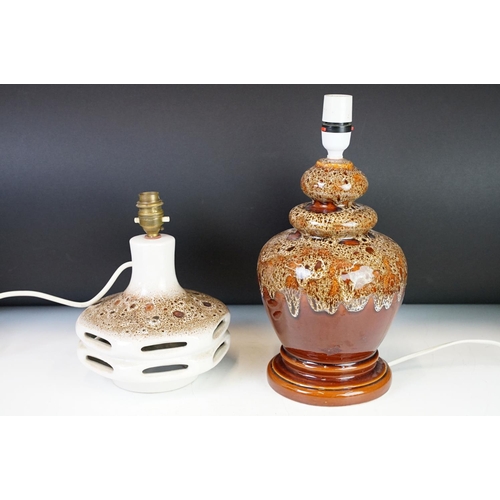 87 - Two vintage West German pottery table lamps with mottled and drip glaze decoration, tallest approx 3... 