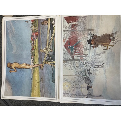 419 - Portfolio containing a selection of landscape watercolours together with a folio of ten Carl Larsson... 