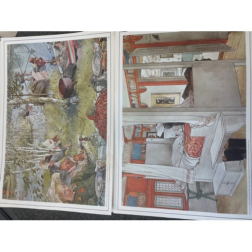 419 - Portfolio containing a selection of landscape watercolours together with a folio of ten Carl Larsson... 