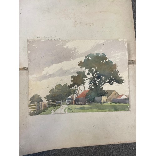 419 - Portfolio containing a selection of landscape watercolours together with a folio of ten Carl Larsson... 