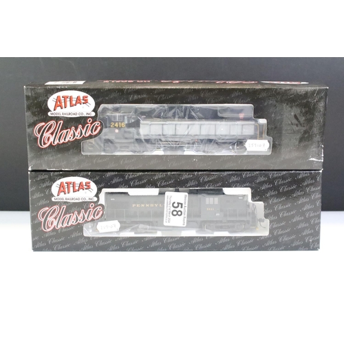 58 - Two boxed Altas Classic HO gauge locomotives to include 8866 ALCO RS-1 Penn #5621 and 9378 C-425 Loc... 