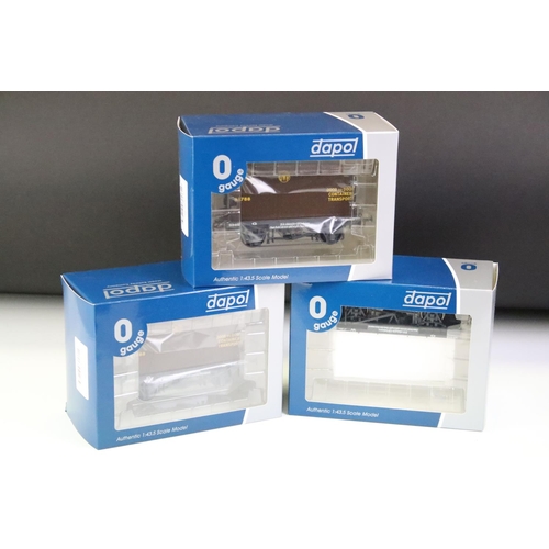7 - Five boxed Dapol O gauge items of rolling stock to include 7F-018-002 Salt Van Stubbs & Co, 2 x 7F-0... 