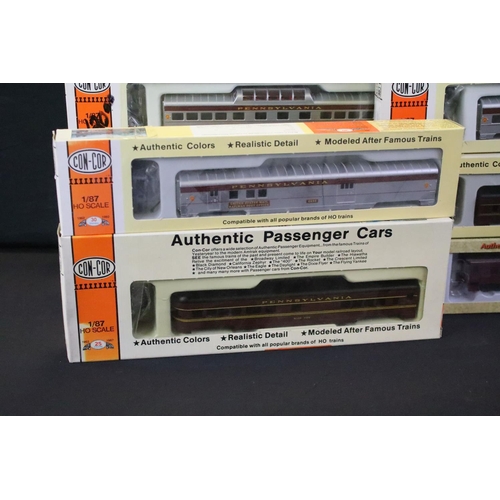 73 - 23 Boxed Con-Cor HO gauge items of rolling stock to include 72ft RPO Baggage Car Penn Railroad, Post... 