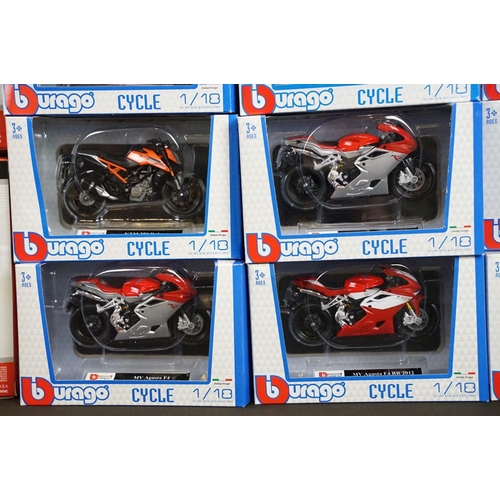 1022 - 19 Boxed diecast model motorbikes to include 12 x Burago 1/10 Cycle and 7 x Maisto featuring 2 x Ass... 