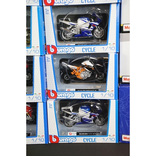 1022 - 19 Boxed diecast model motorbikes to include 12 x Burago 1/10 Cycle and 7 x Maisto featuring 2 x Ass... 