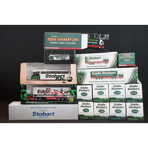 1023 - 13 Boxed 1:76 Atlas Edition Eddie Stobart diecast models H4663 Volvo FH Fridge Trailer, H023 MAN TGX... 