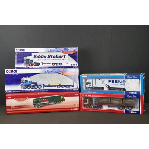 1035 - Collection of five boxed 1/50 scale Corgi haulage diecast models to include 2 x ltd edn models featu... 