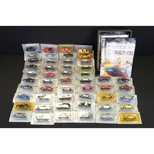 1051 - Collection of 50 1/43 scale boxed / cased DeAgostini Porsche diecast models, in clear cases and card... 