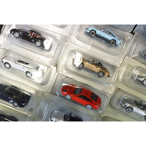 1051 - Collection of 50 1/43 scale boxed / cased DeAgostini Porsche diecast models, in clear cases and card... 