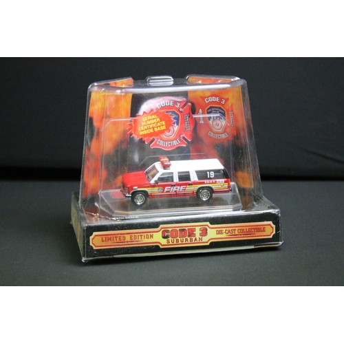 1093 - Seven boxed Code 3 Fire Engine diecast models to include City Of Newark, City Of New York, City Of D... 