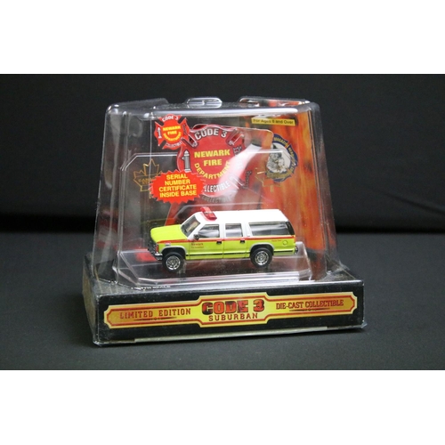 1093 - Seven boxed Code 3 Fire Engine diecast models to include City Of Newark, City Of New York, City Of D... 