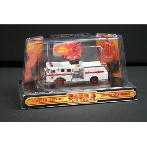 1093 - Seven boxed Code 3 Fire Engine diecast models to include City Of Newark, City Of New York, City Of D... 