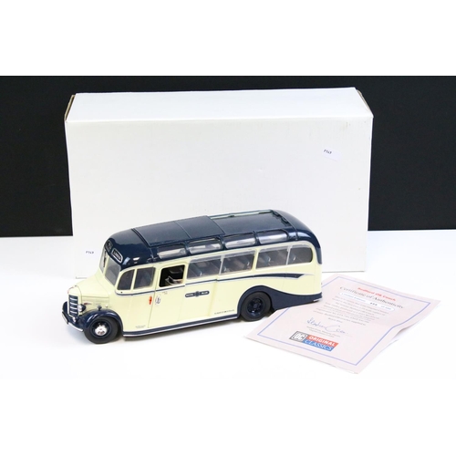 1098 - Boxed ltd edn OC Original Classics 1/24 scale Bedford OB Coach diecast model in royal blue, with cer... 