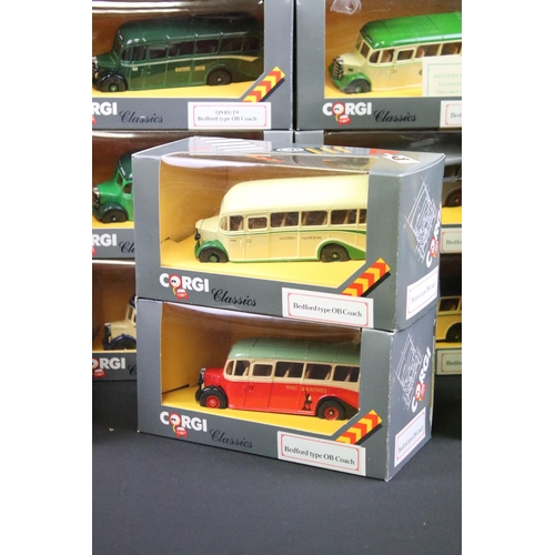 1126 - Collection of 27 boxed Corgi Classics Bedford Type OB Coach diecast models in different colourways, ... 