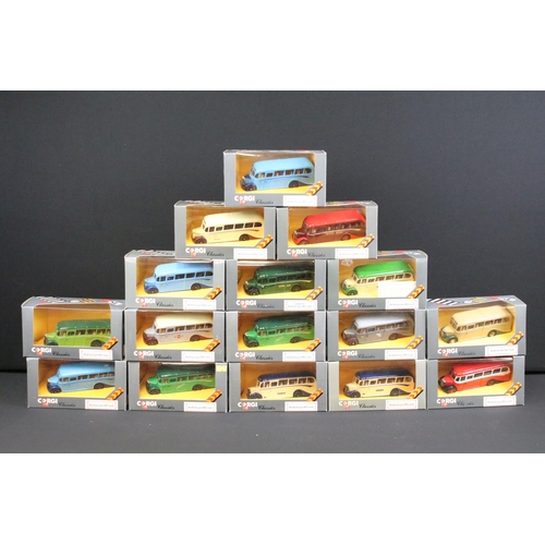 1126 - Collection of 27 boxed Corgi Classics Bedford Type OB Coach diecast models in different colourways, ... 