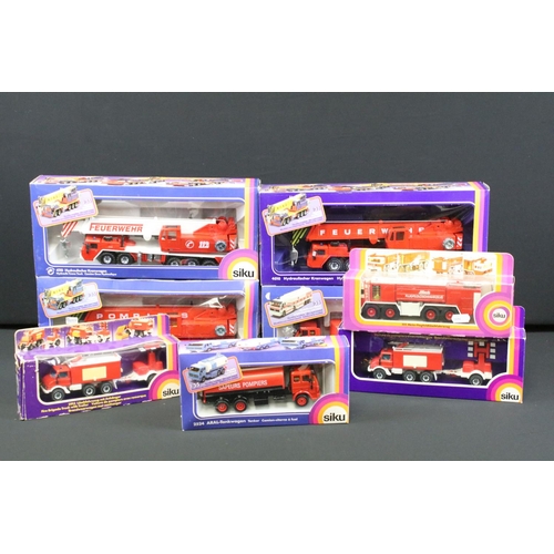 1178 - Collection of eight boxed 1/55 scale Siku diecast models to include 2 x 2913 Fire Brigade Truck With... 