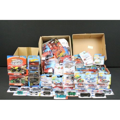 1179 - Hot Wheels - 90 Carded Hot Wheels diecast models featuring Motor Cycles, DC Universe, Angry Birds, B... 