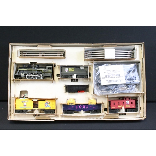 124 - Boxed Lionel O gauge 6-11721 Mickey's World Tour Train Set, appearing complete and vg and a boxed lt... 
