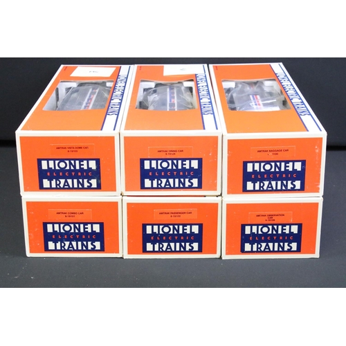 128 - Ex Shop Stock - Trade box of 6 x boxed Lionel O gauge 1-9100-006 Amtrack rolling stock to include 6-... 