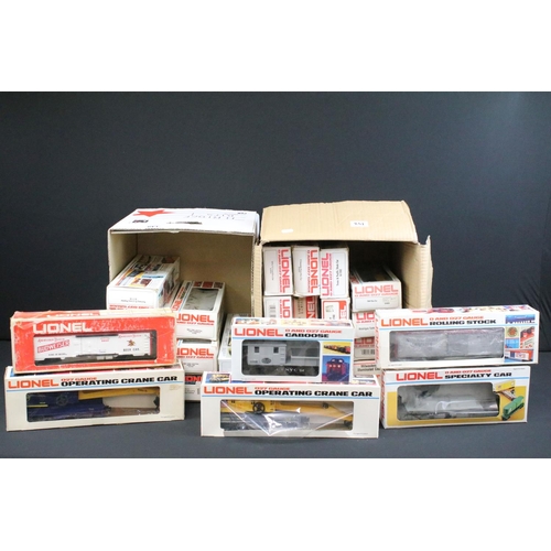 148 - 27 Boxed Lionel O gauge items of rolling stock to include 6-9455 Milwaukee Road Box Car, 6-7302 Texa... 